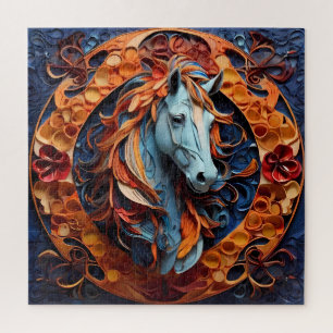 Portrait fantaisiste de cheval : un puzzle artisti