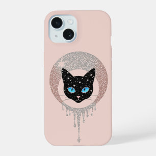 Portrait gothique minimaliste de chat noir aux yeu
