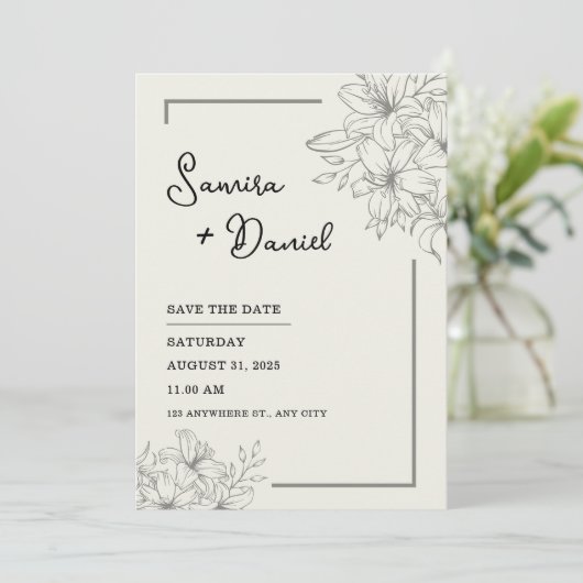 Portrait gris simple Faire-part de mariage (Debout devant)