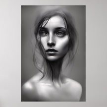 Portrait noir et blanc de femme poster imprimable