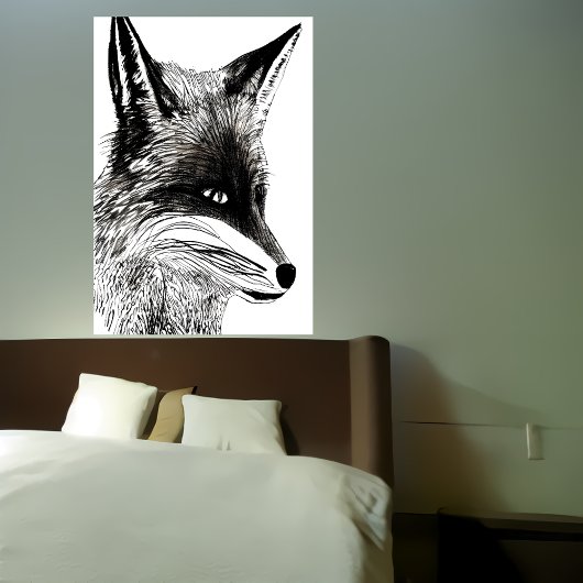 Portrait noir et blanc de renard | AI Art Poster