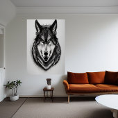 Portrait noir et blanc d'un loup | AI Art Poster