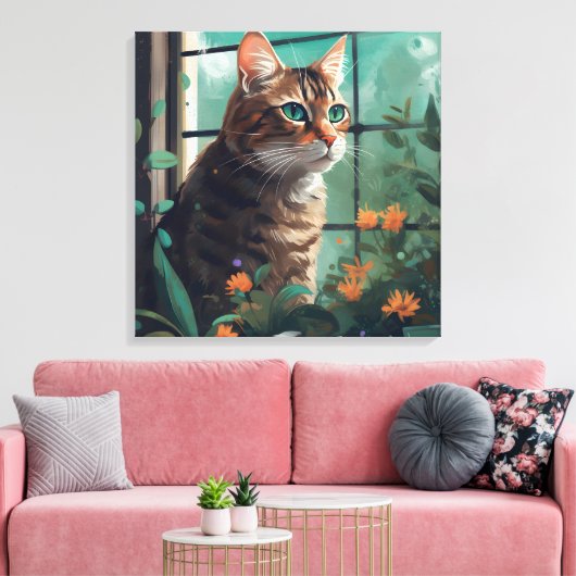 Portrait numérique d'un chat sur toile (Insitu(Salon))