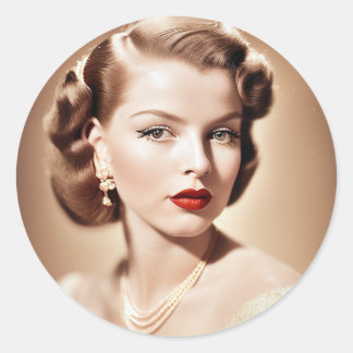 Portrait of a beautiful classic pinup 1950 ronde sticker