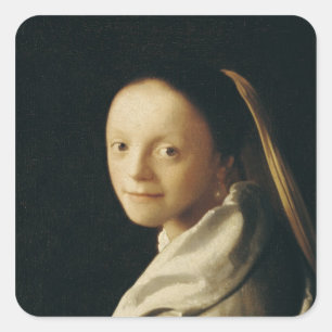 Portrait of a Young Woman, c.1663-65 Vierkante Sticker