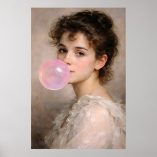 Portrait Poster de Fille Vintage Bubble Gum, Surré