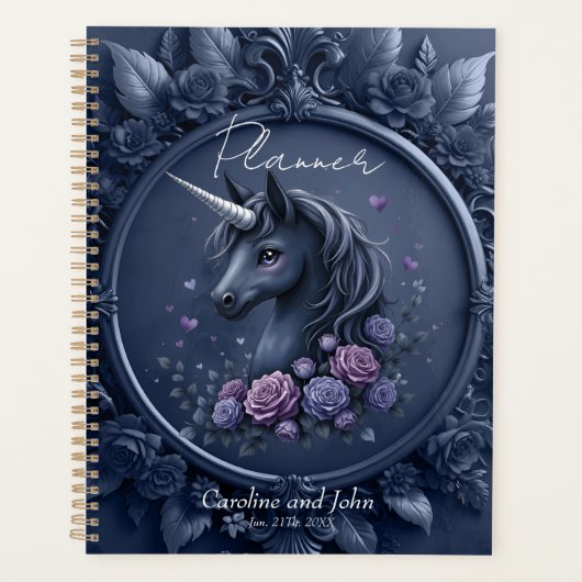 Portrait Unicorne foncé dans un cadre rond (Devant)