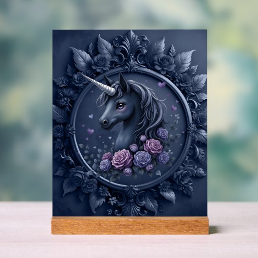 Portrait Unicorne foncé dans un cadre rond (Neutre)