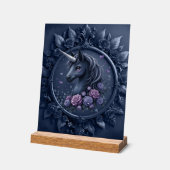 Portrait Unicorne foncé dans un cadre rond (Angle)