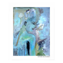 Portret Abstracte groene Woman Blue Grey-schilderi