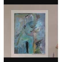 Portret Abstracte groene Woman Blue Grey-schilderi