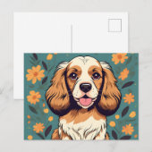 Portret Cocker Hond En Bloemen Briefkaart (Voorkant / Achterkant)