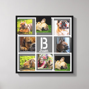 portret collage monogram gepersonaliseerd grijs zw canvas afdruk