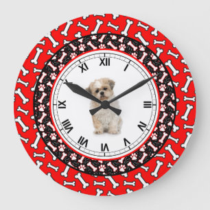 Portret Dog Bone Cute Pooch Lijst Grote Klok
