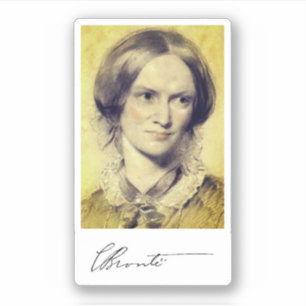 Portret en handtekening van Charlotte Brontë Sticker