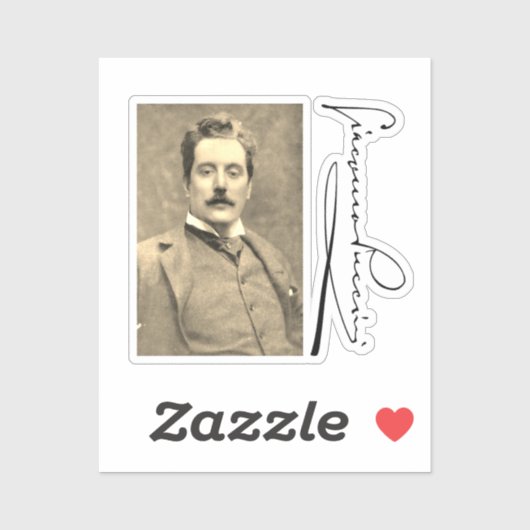 Portret en handtekening van Giacomo Puccini Sticker (Vel)