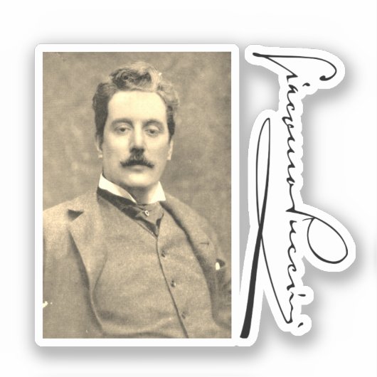 Portret en handtekening van Giacomo Puccini Sticker (Voorkant)