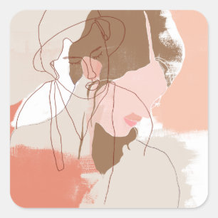 Portret geverfd contour Vrouw Vierkante Sticker