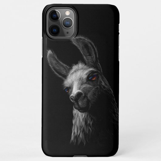 Portret Head Cute Llama met een zwarte achtergrond iPhone Hoesje (Achterkant)
