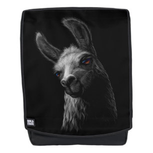 Portret Head Cute Llama met een zwarte achtergrond Rugtassen