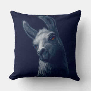 Portret Head Cute Llama met marineachtergrond Kussen
