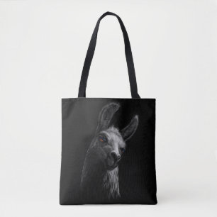 Portret Head Cute Llama met zwarte achtergrond Draagtas