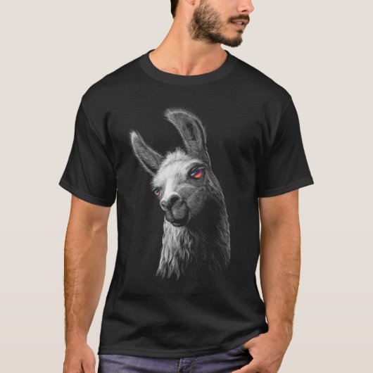 Portret Head Cute Llama met zwarte achtergrond T-shirt (Voorkant)