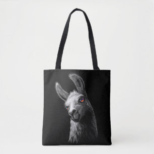 Portret Head Cute Llama op zwarte achtergrond Draagtas