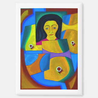 Portret in Blauw en Oker door Hassan Wahba Magneet