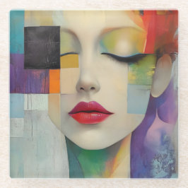 Portret in kleurenblok Surrealisme Glazen Onderzetter