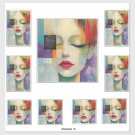 Portret in kleurenblok Surrealisme Sticker