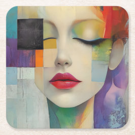 Portret in kleurenblok Surrealisme Vierkante Kartonnen Onderzetter
