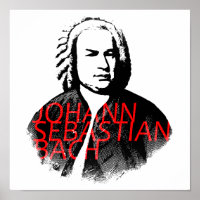Portret Johann Sebastian Bach en rode letters