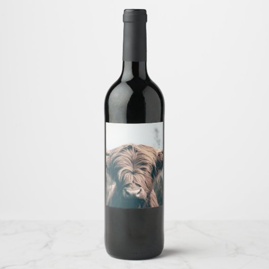 Portret koe Highland Wijn Etiket (Voorkant)