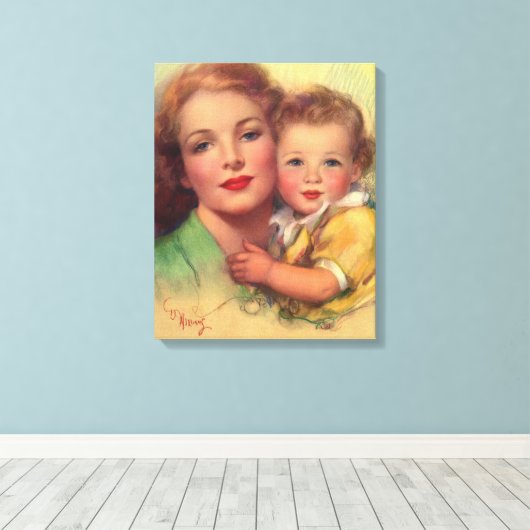 portret moeder en kind canvas afdruk (Insitu (Houten vloer))