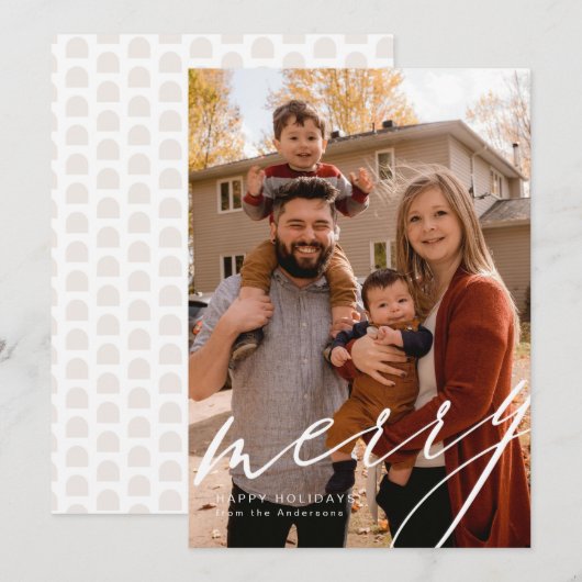 Portret over de volledige pagina met Merry in scri Feestdagenkaart (Voorkant / Achterkant)