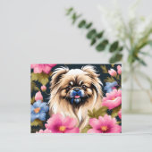 Portret Pekingese en bloemen Briefkaart (Staand voorkant)