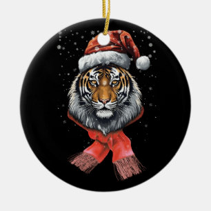 Portret Tijger Santa Merry Christmas Wildlife Anim Keramisch Ornament