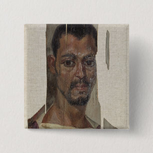Portret uit Fayum (bijtende was op hout) Vierkante Button 5,1 Cm