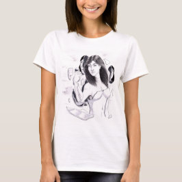 Portret Uitzicht van een vrouw die zich losmaakt v T-shirt