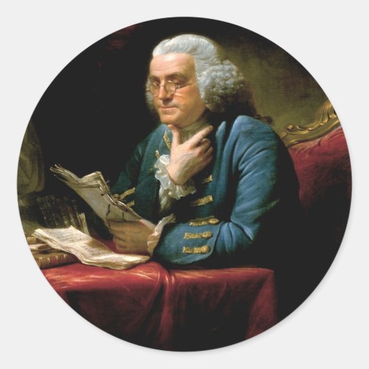 Portret van Benjamin Franklin Ronde Sticker (Voorkant)