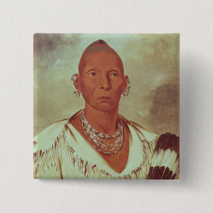 Portret van Black Hawk, Indische opperbevelhebber Vierkante Button 5,1 Cm
