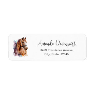 Portret van bruin paardenhoofd in waterverf adres etiket