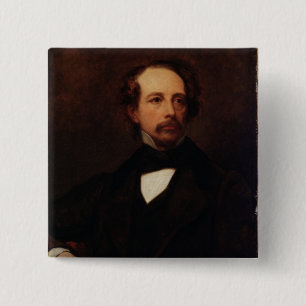 Portret van Charles Dickens 1855 Vierkante Button 5,1 Cm