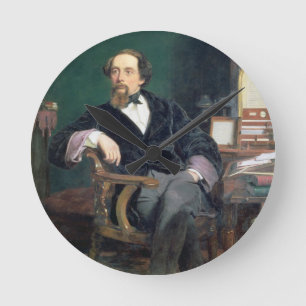 Portret van Charles Dickens (olie op canvas) Ronde Klok