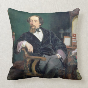 Portret van Charles Dickens (olieverf op doek) Kussen