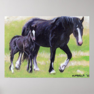 Portret van Clydesdale Mare en Foal Horse Poster