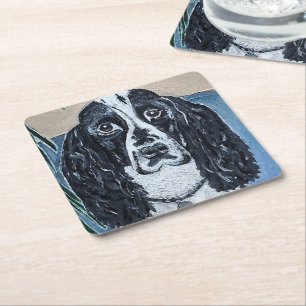 Portret van Cocker Spaniel Schilderij van Alfred F Vierkante Kartonnen Onderzetter