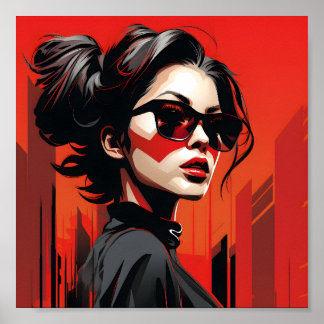 Portret van Cool Meisje Dragen van Bril Poster