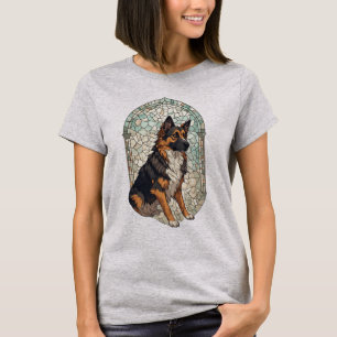 Portret van Duitse Herdershond met Glas in Lood T-shirt